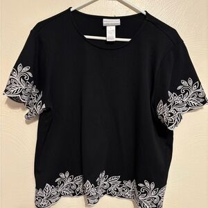 Alfred Dunner Black Boxy Short Sleeve Embellished Tee
